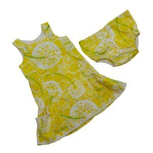 Lilly Pulitzer Zest for Life Fabric Yellow White Dress and Bloomer Set Size 2-3